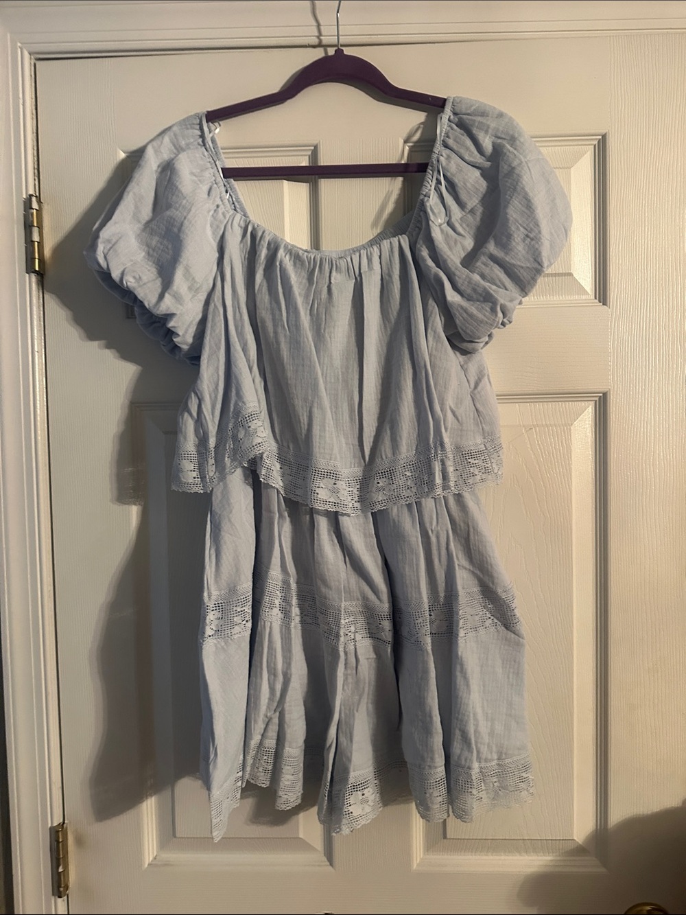 Fantastic Fawn Light Blue Eyelet Romper